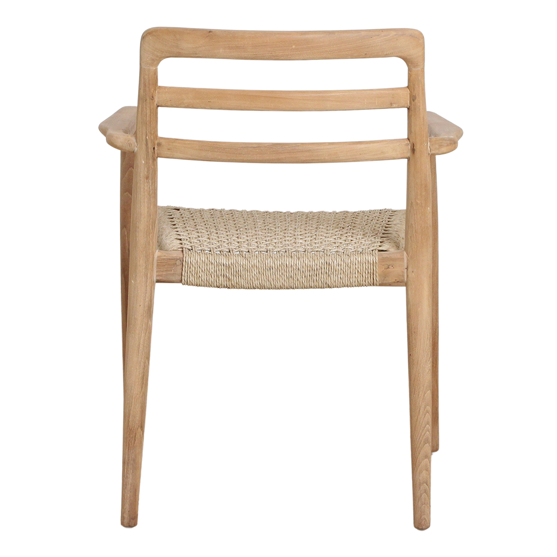 Chaises de jardin en teck naturel avec accoudoirs et assise tressée – Lot de 2