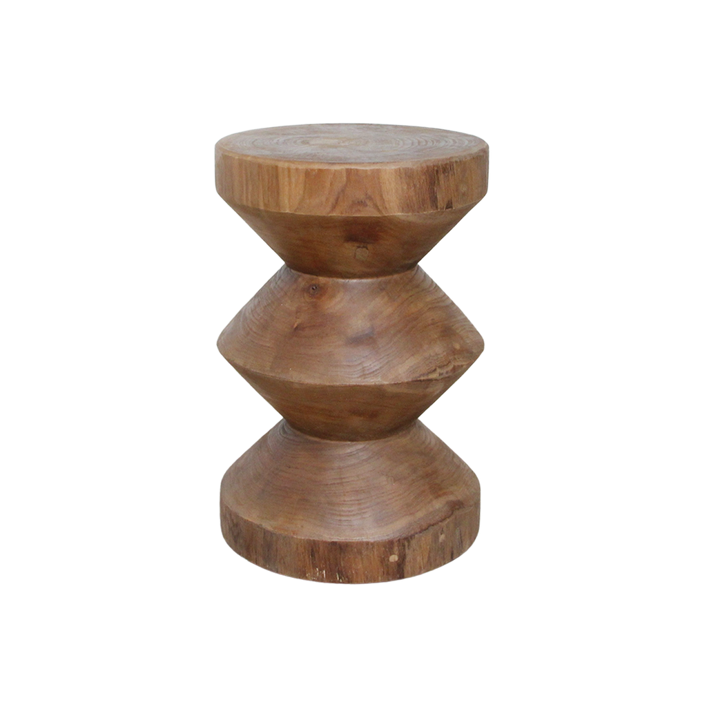 Table d’appoint en teck massif forme sablier finition naturelle – H45 cm