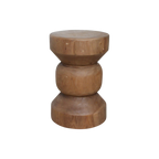 Tabouret en teck massif forme totem finition bois naturel – H45 cm
