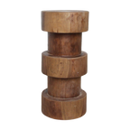 Tabouret en teck massif naturel forme totem pour bar ou salon – H65 cm