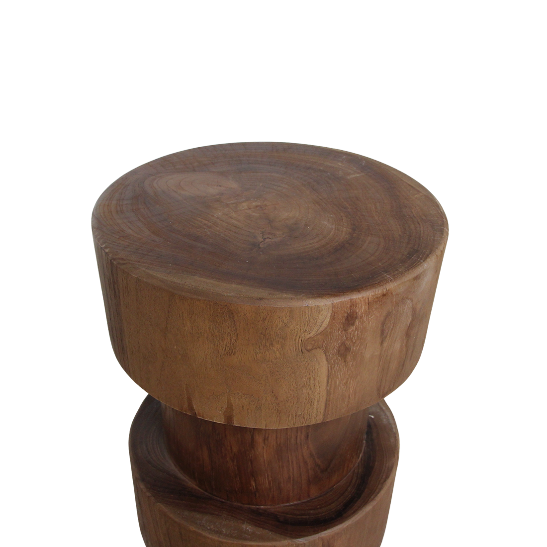 Tabouret en teck massif naturel forme totem pour bar ou salon – H65 cm
