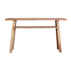 Console en bois recyclé clair avec étagère – 140x30 cm