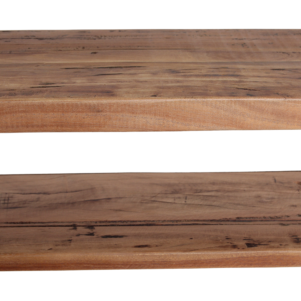 Console en bois recyclé clair avec étagère – 140x30 cm