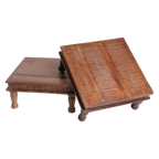 Table basse carrée en bois recyclé brun avec pieds tournés – 33x33 cm