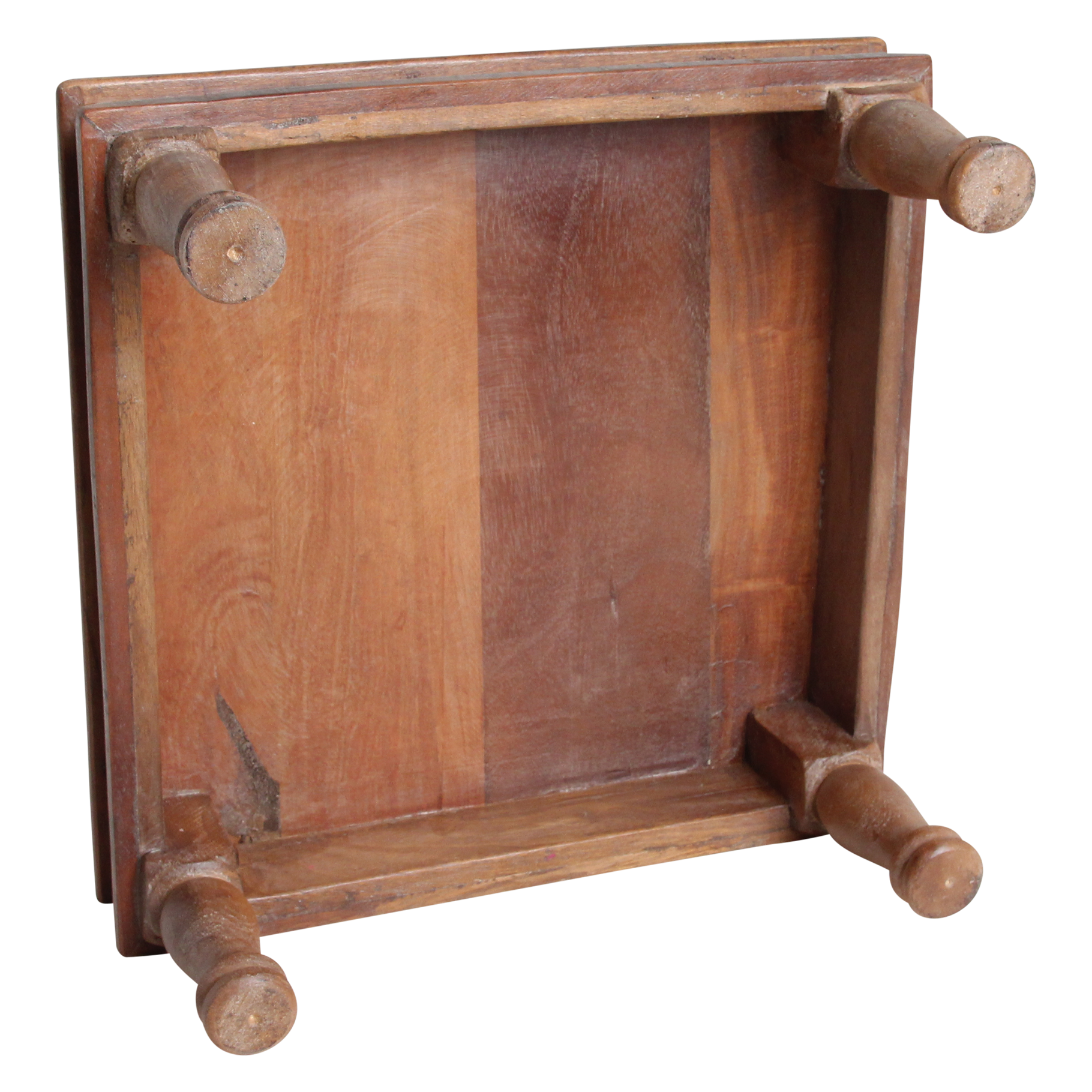 Table basse carrée en bois recyclé brun avec pieds tournés – 33x33 cm