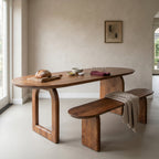 Table à manger bois massif brun piètement sculptural 180x90 cm