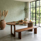 Table à manger bois massif brun piètement sculptural 180x90 cm