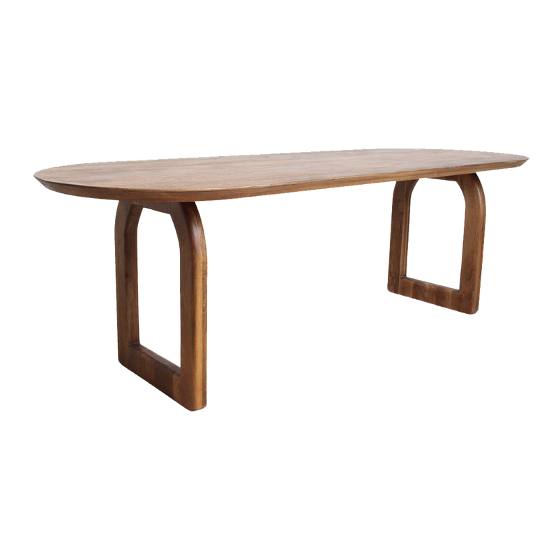Table à manger en bois de manguier arrondie marron – 180x90 cm