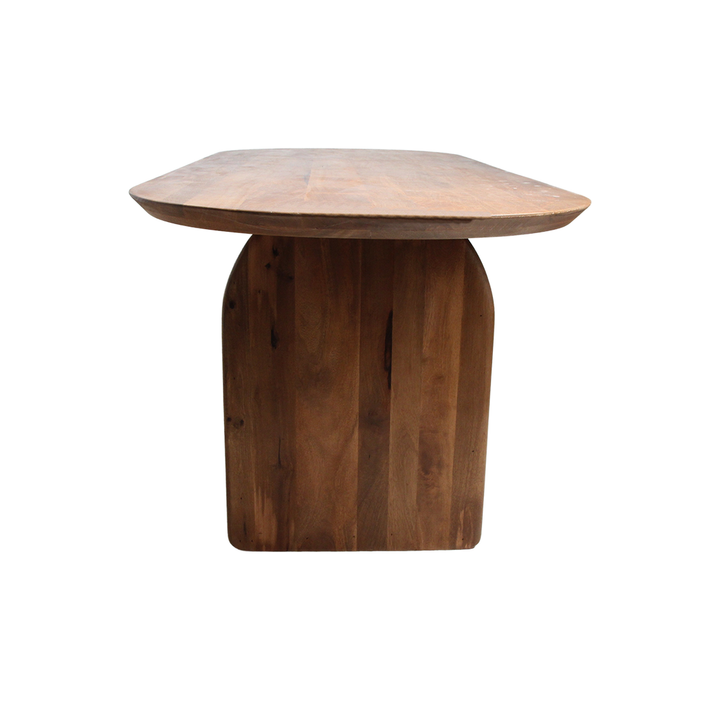 Table à manger bois mangue brun arrondi base mixte – 200x90 cm