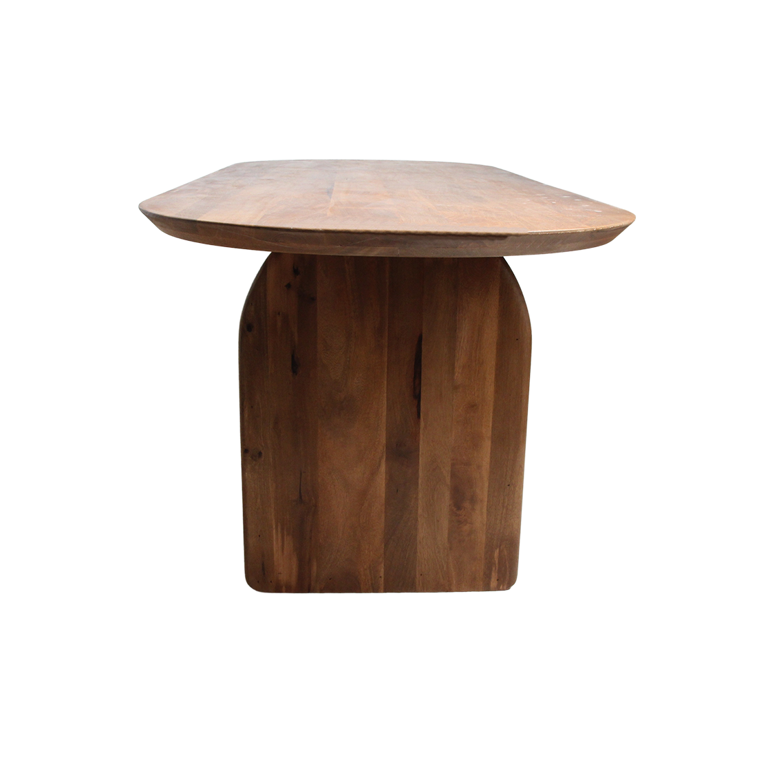 Table à manger bois mangue brun arrondi base mixte – 200x90 cm