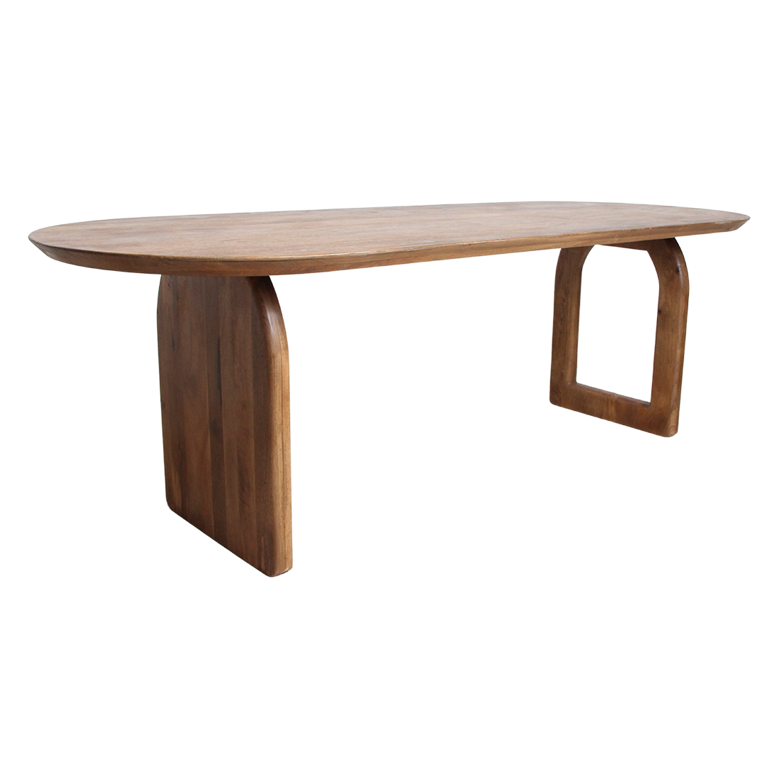 Table à manger bois mangue brun arrondi base mixte – 200x90 cm