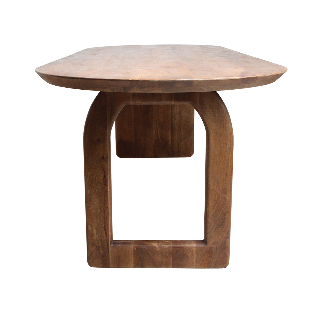 Table à manger bois mangue brun arrondi base mixte – 200x90 cm