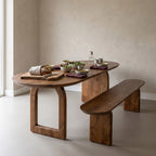 Table à manger bois mangue brun arrondi base mixte – 200x90 cm