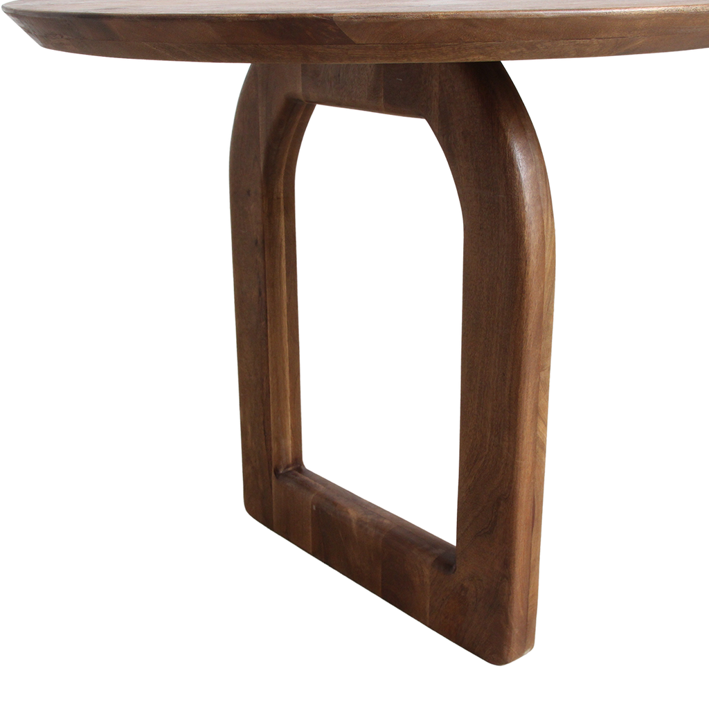 Table à manger bois mangue brun arrondi base mixte – 200x90 cm