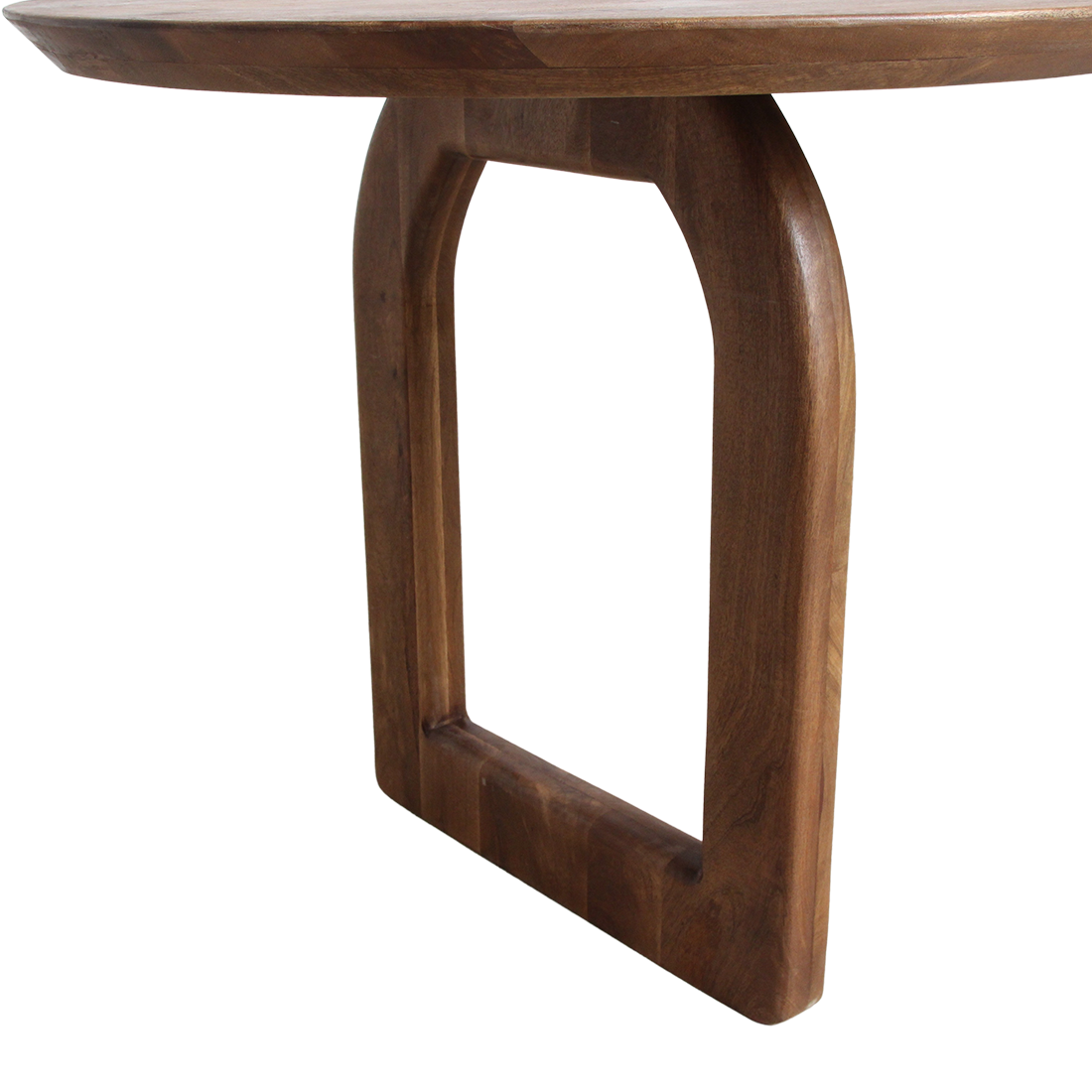 Table à manger bois mangue brun arrondi base mixte – 200x90 cm