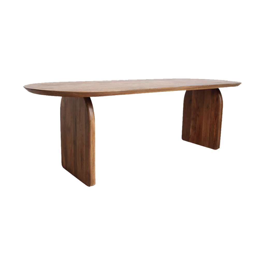 Table à manger en bois de manguier brun formes arrondies – 200x90 cm