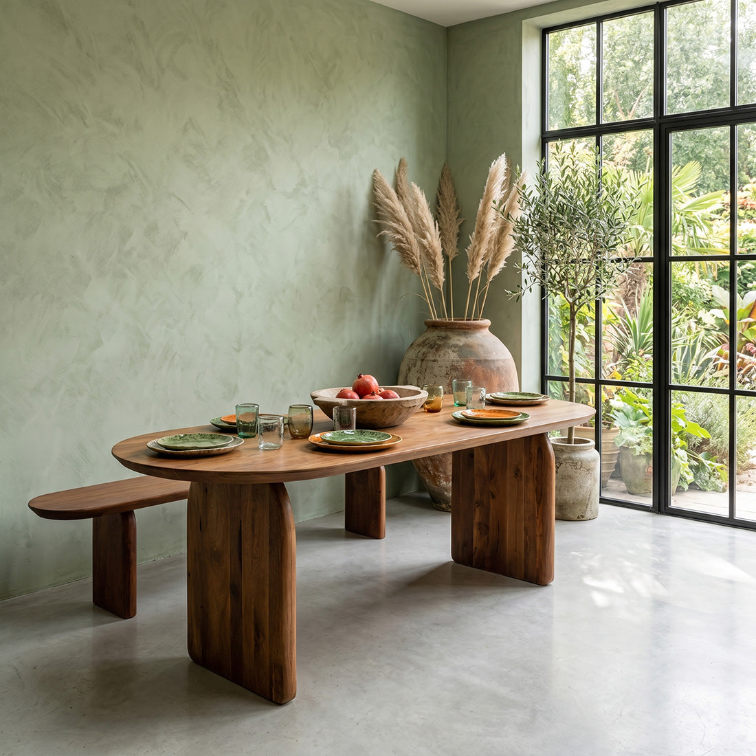 Table à manger en bois de manguier brun formes arrondies – 200x90 cm