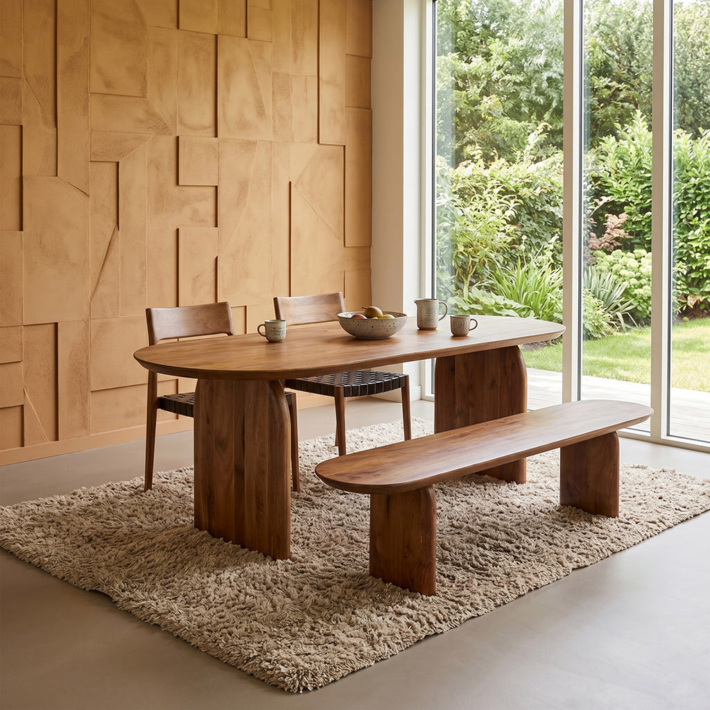Table à manger en bois de manguier brun formes arrondies – 200x90 cm