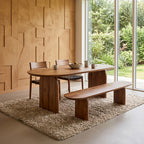 Table à manger en bois de manguier brun formes arrondies – 200x90 cm