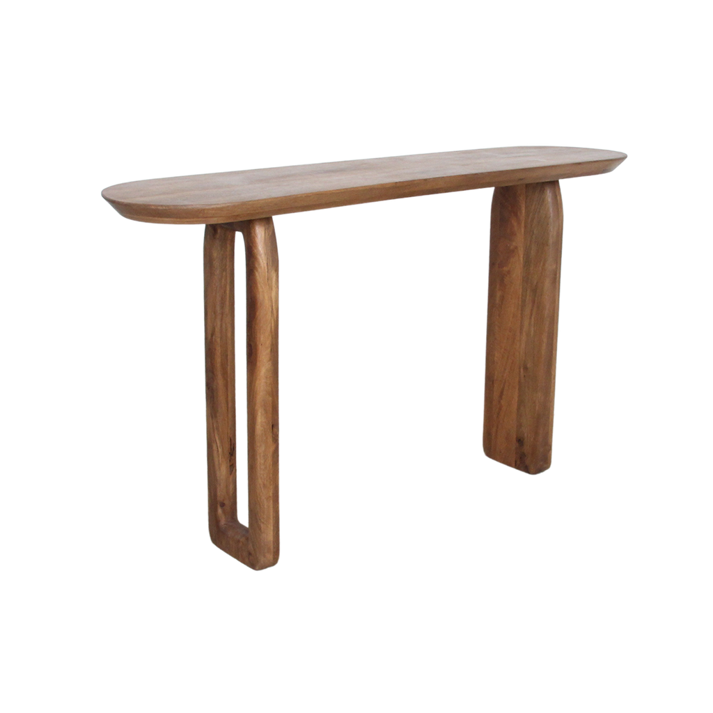 Console murale en bois de manguier brun pieds sculptés – 140x35 cm