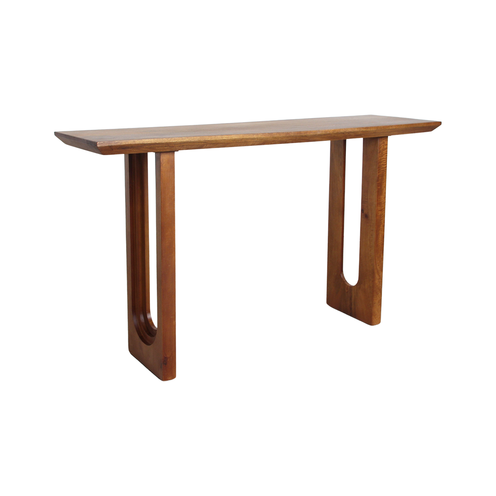 Table console bois de manguier brun pieds ajourés – 140x40 cm
