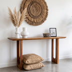 Table console bois de manguier brun pieds ajourés – 140x40 cm