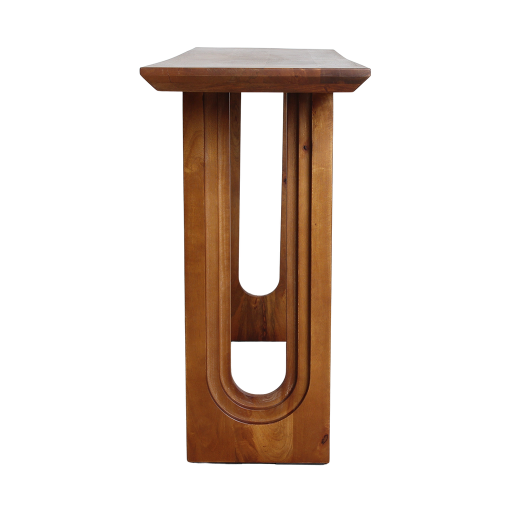 Table console bois de manguier brun pieds ajourés – 140x40 cm