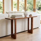 Table console bois de manguier brun pieds ajourés – 140x40 cm