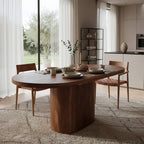 Table à manger ovale en bois de manguier brun pied central – 180x110 cm