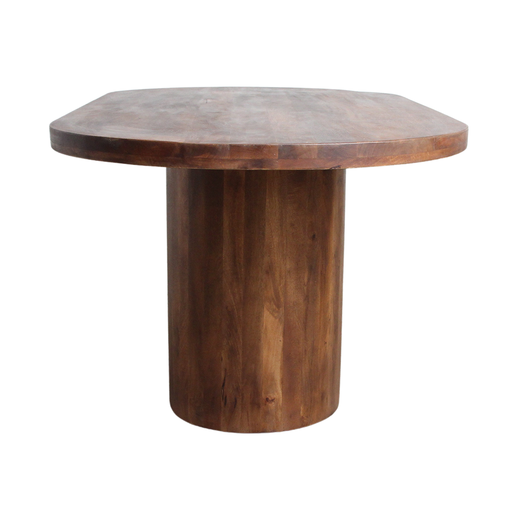 Table à manger ovale en bois de manguier brun pied central – 180x110 cm