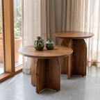 Table d’appoint ronde en manguier brun piètement croisé – Ø50 cm