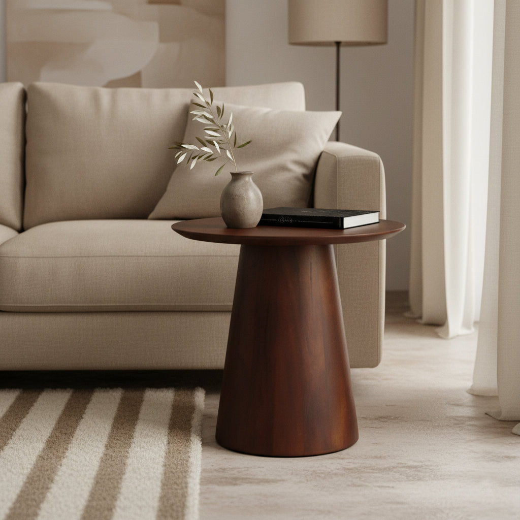 Table d’appoint ronde en bois de manguier brun – Ø50 cm
