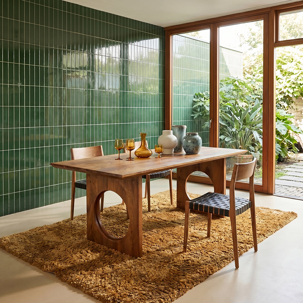 Table à manger manguier brun pieds ajourés - 180x90 cm