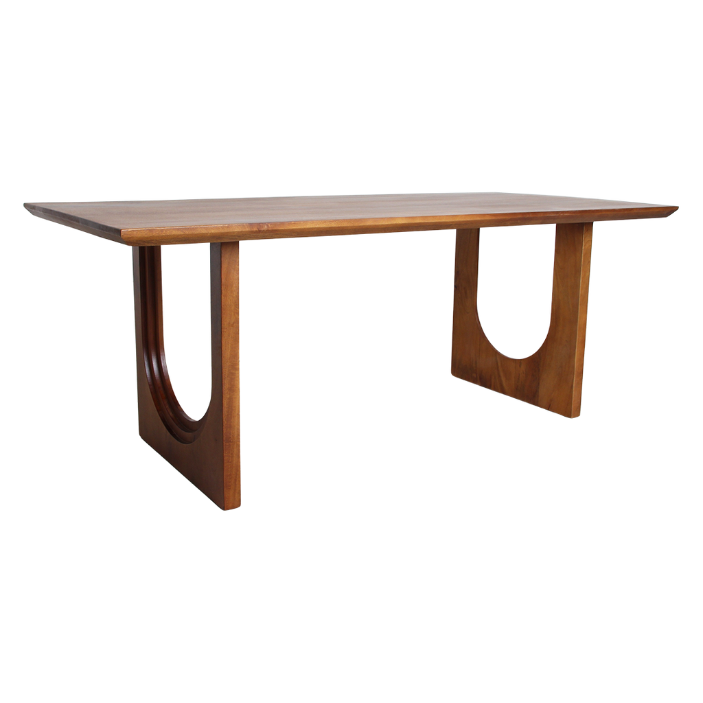 Table à manger manguier brun pieds U bords arrondis – 180x90 cm