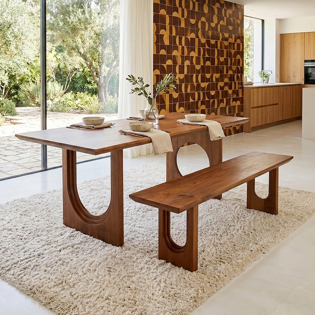 Table à manger bois manguier brun pieds géométriques – 180x90 cm