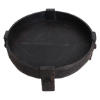 Table basse ronde en bois sculpté noir patiné – Ø73 cm