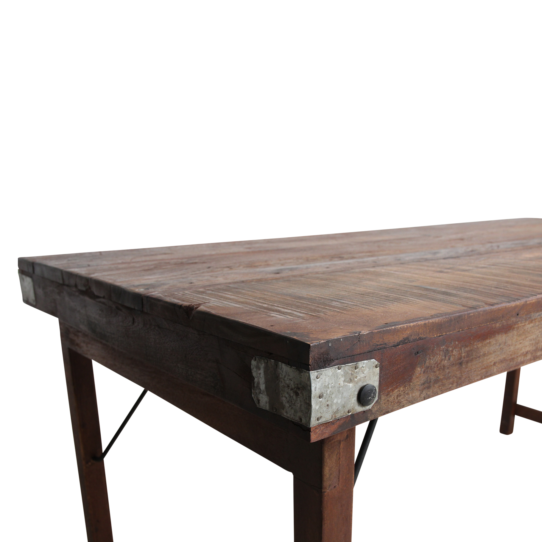 Table à manger en bois recyclé brun et métal vintage – 165x75 cm