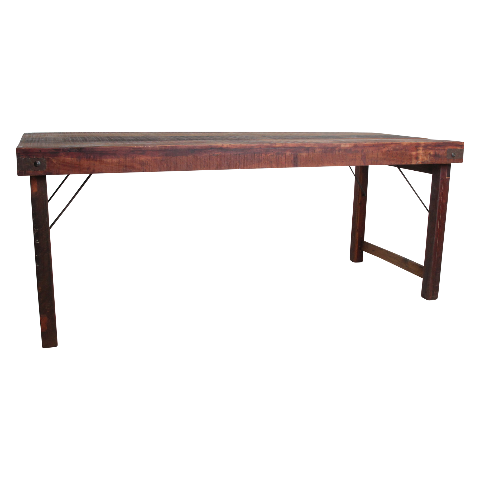 Table pliante en bois recyclé brun avec piètement métal – 190x80 cm