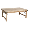 Table basse rectangulaire en bois naturel avec renforts métalliques – 120x75 cm