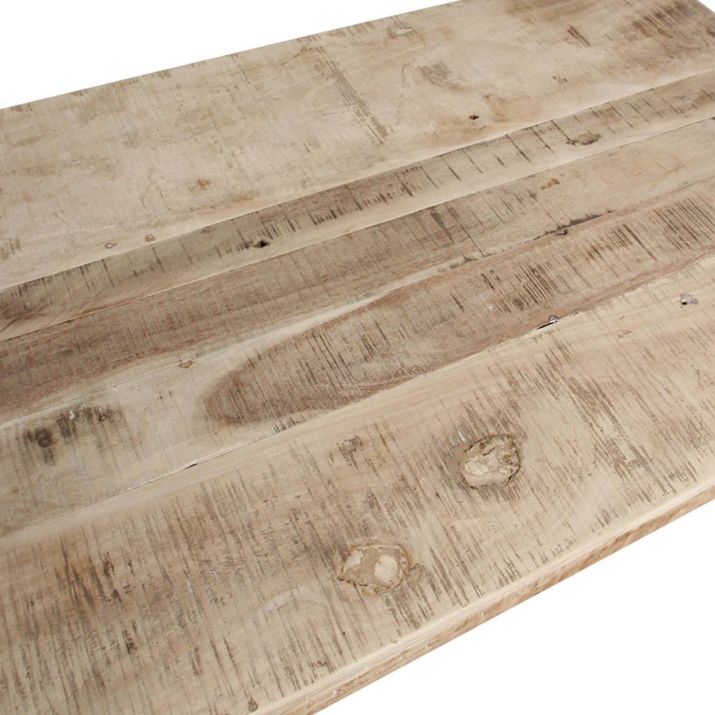 Table basse rectangulaire en bois naturel avec renforts métalliques – 120x75 cm
