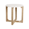Table d’appoint ronde marbre blanc et bois clair – Ø50 cm