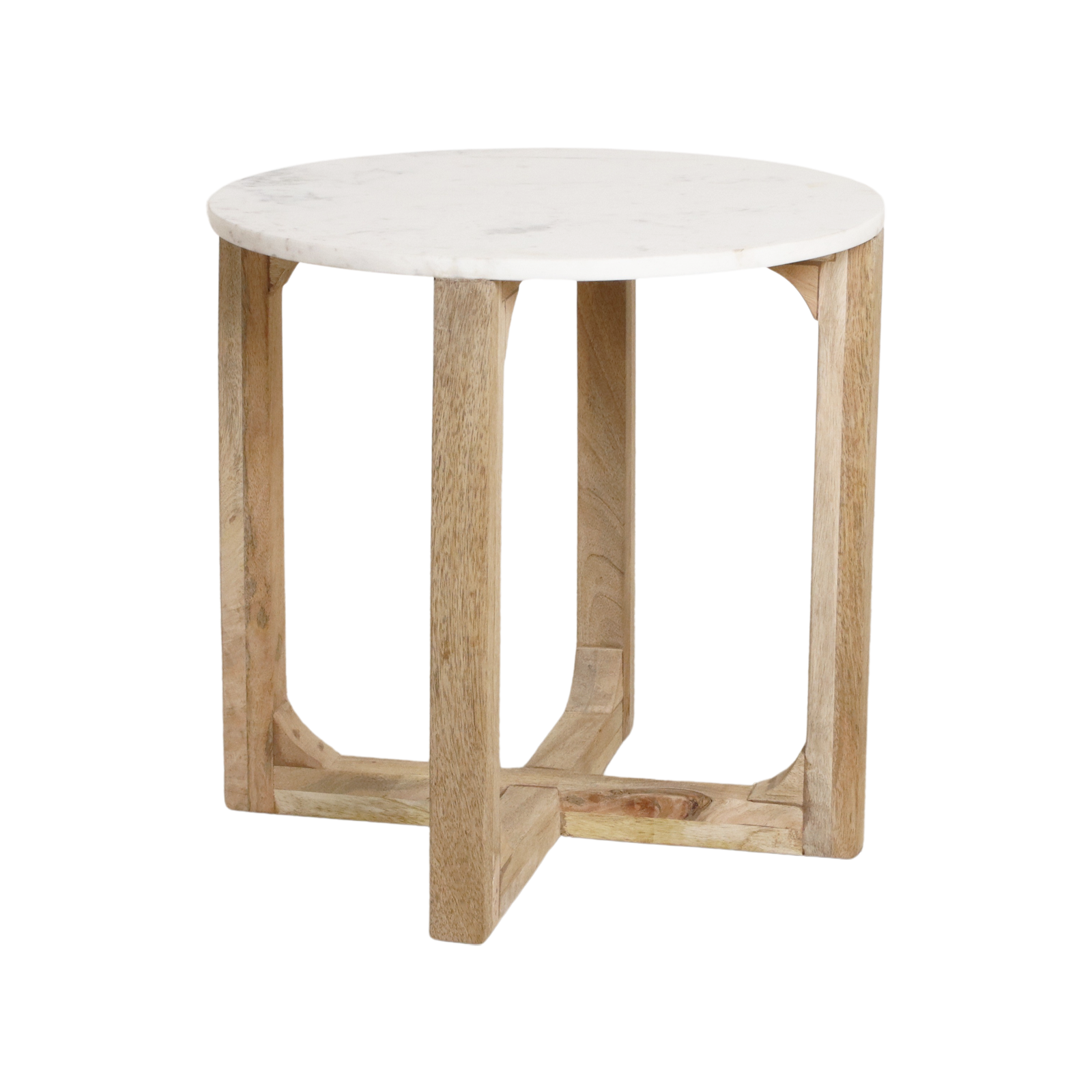 Table d’appoint ronde marbre blanc et bois clair – Ø50 cm