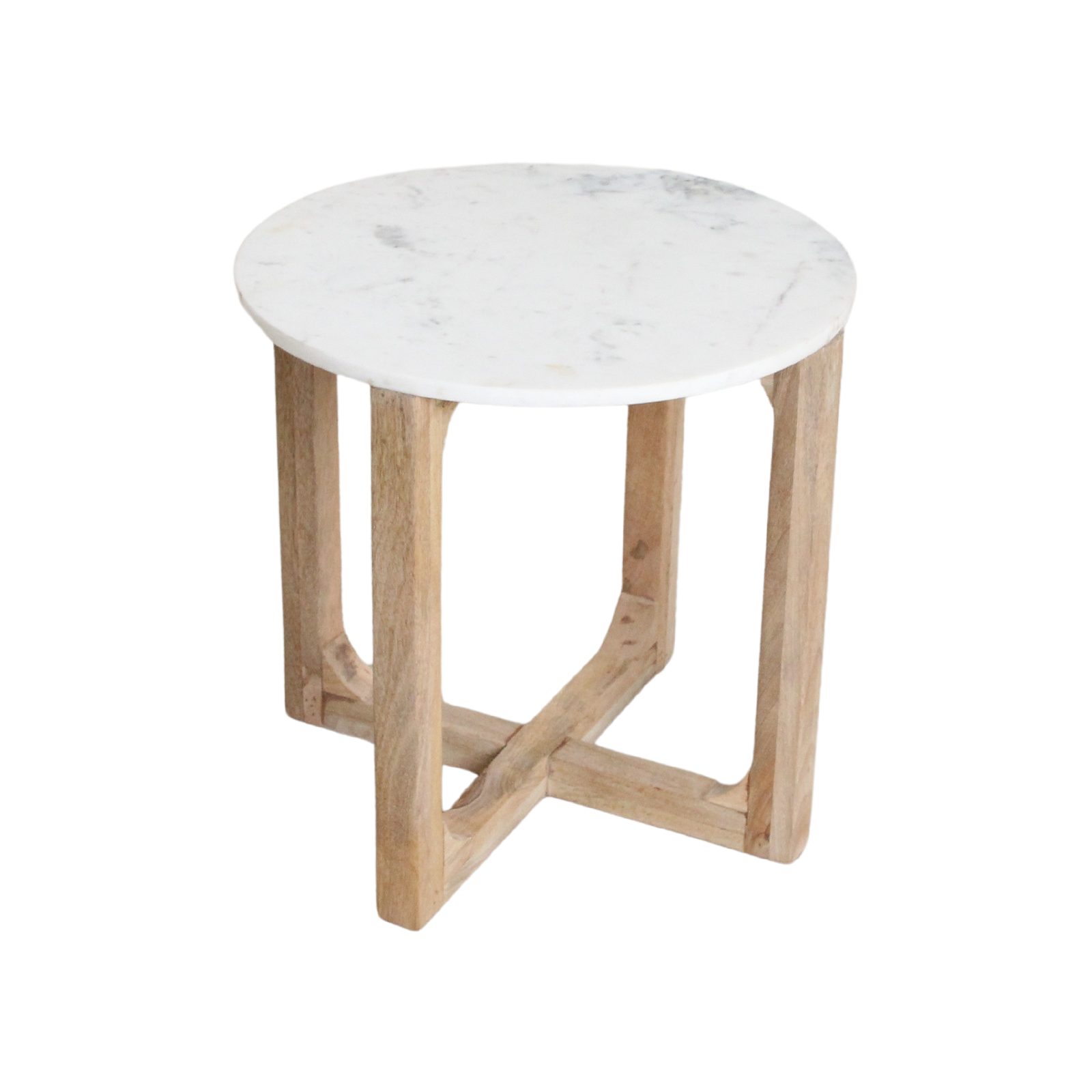 Table d’appoint ronde marbre blanc et bois clair – Ø50 cm