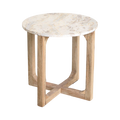 Table d'appoint ronde marbre crème et bois naturel pour salon – Ø50 cm