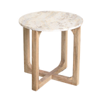 Table d'appoint ronde marbre crème et bois naturel pour salon – Ø50 cm