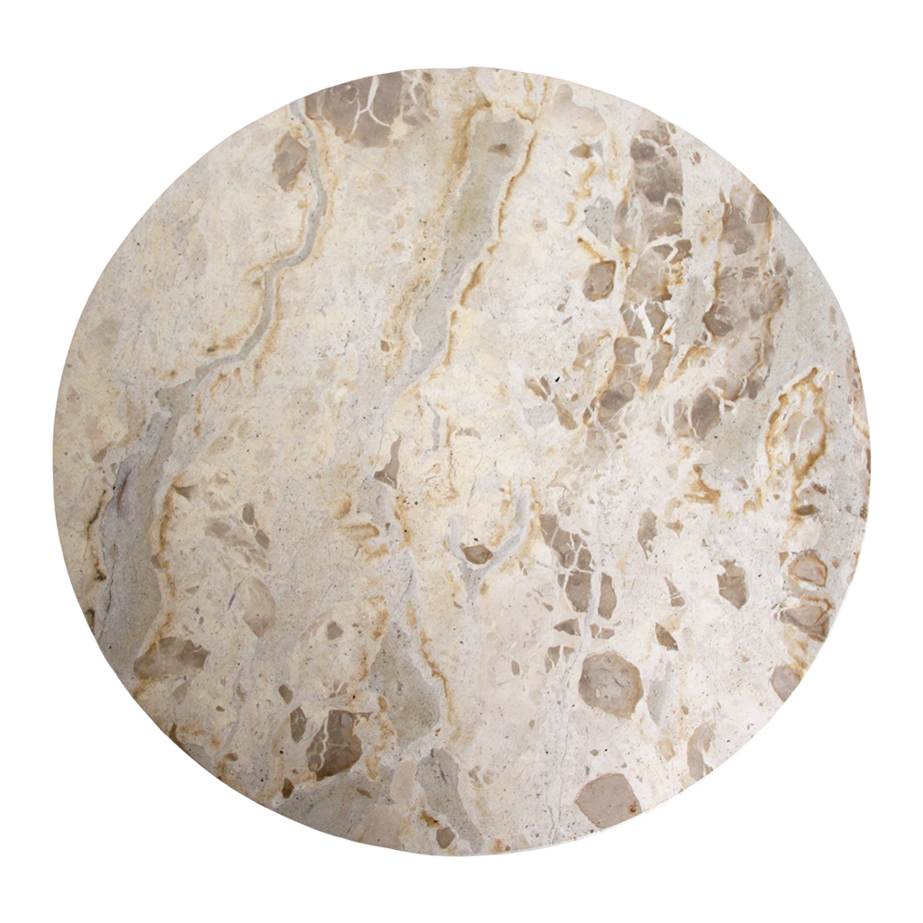 Table d'appoint ronde marbre crème et bois naturel pour salon – Ø50 cm