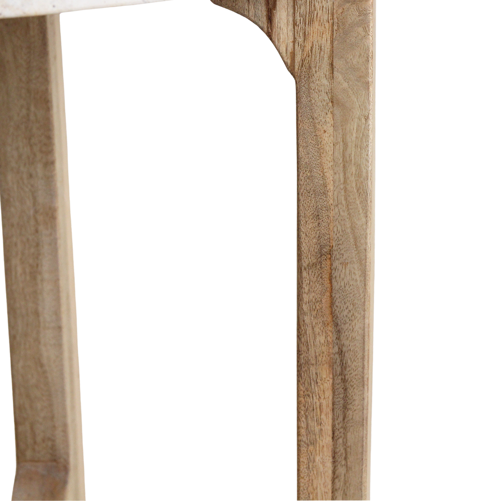 Table d'appoint ronde marbre crème et bois naturel pour salon – Ø50 cm