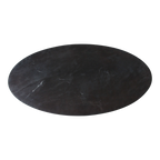 Table basse ovale en marbre noir et bois clair croisé – 120x60 cm