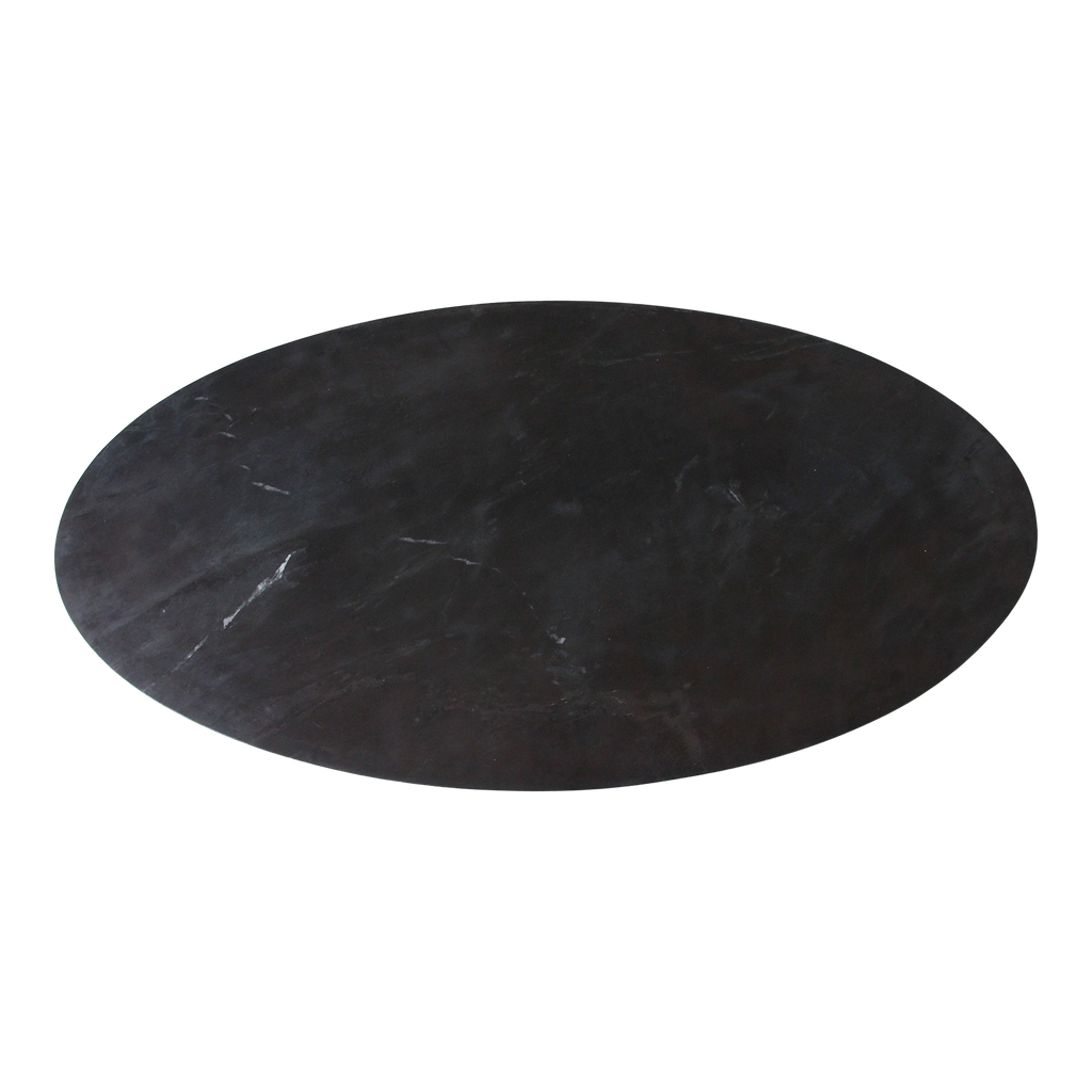 Table basse ovale en marbre noir et bois clair croisé – 120x60 cm