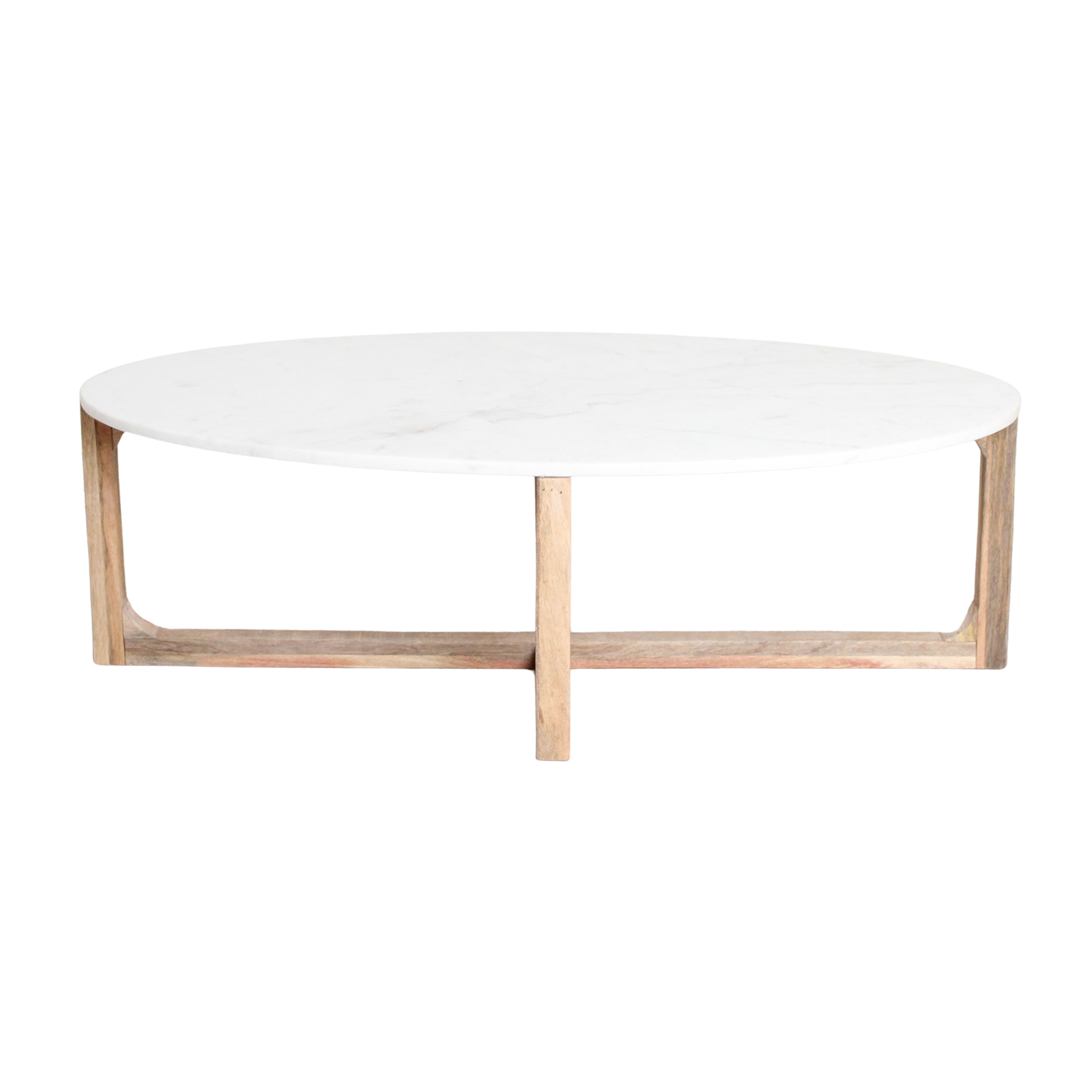 Table basse ovale en marbre blanc et bois de manguier – 120x60 cm